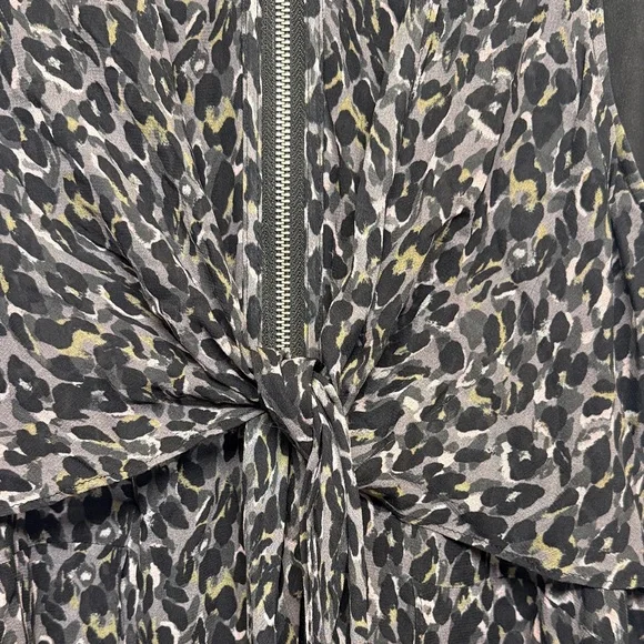 All Saints Black and Gray Flowing Animal Print Zip Midi Tie Dress - Picture 5 of 7